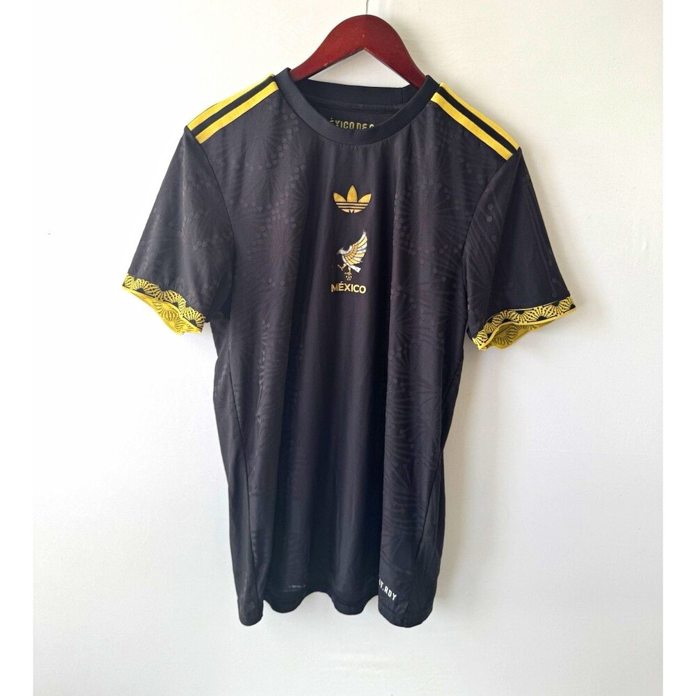 adidas Mexico National Team Soccer Jersey Black Gold HEAT.RDY Mens L Official